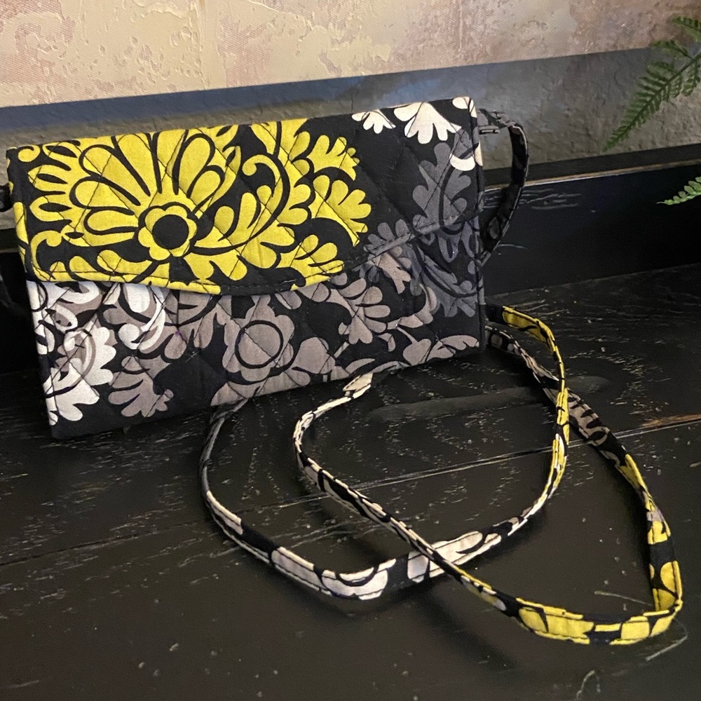 Vera Bradley, Black (with grey, white, and yellow) Crossbody